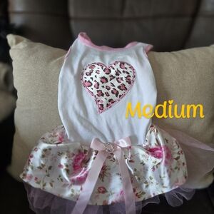 Pink and White Dog Dress with Heart Design